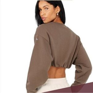 Alo Yoga Devotion Cropped Sweatshirt - Medium - Brown Hot Cocoa